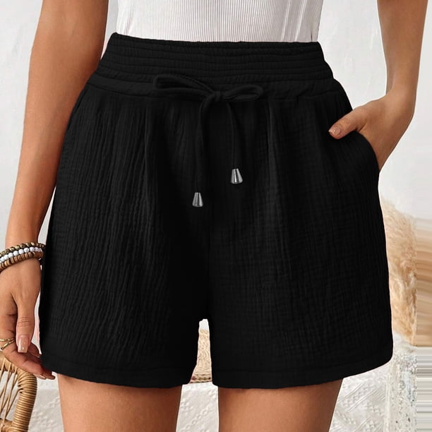 MKLEKYY Pantalones Cortos Deportivos Holgados de Cintura Alta con Dobladillo Plisado de Doble Capa y Pierna Recta para Mujer