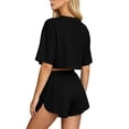 thumbnail image 3 of LEKWK Workout Sets for Women Short Sleeve Crewneck Crop Tops and Elastic Waist Shorts Loose Fit Solid Summer Fashion Athletic Running Gym Outfits, 3 of 6