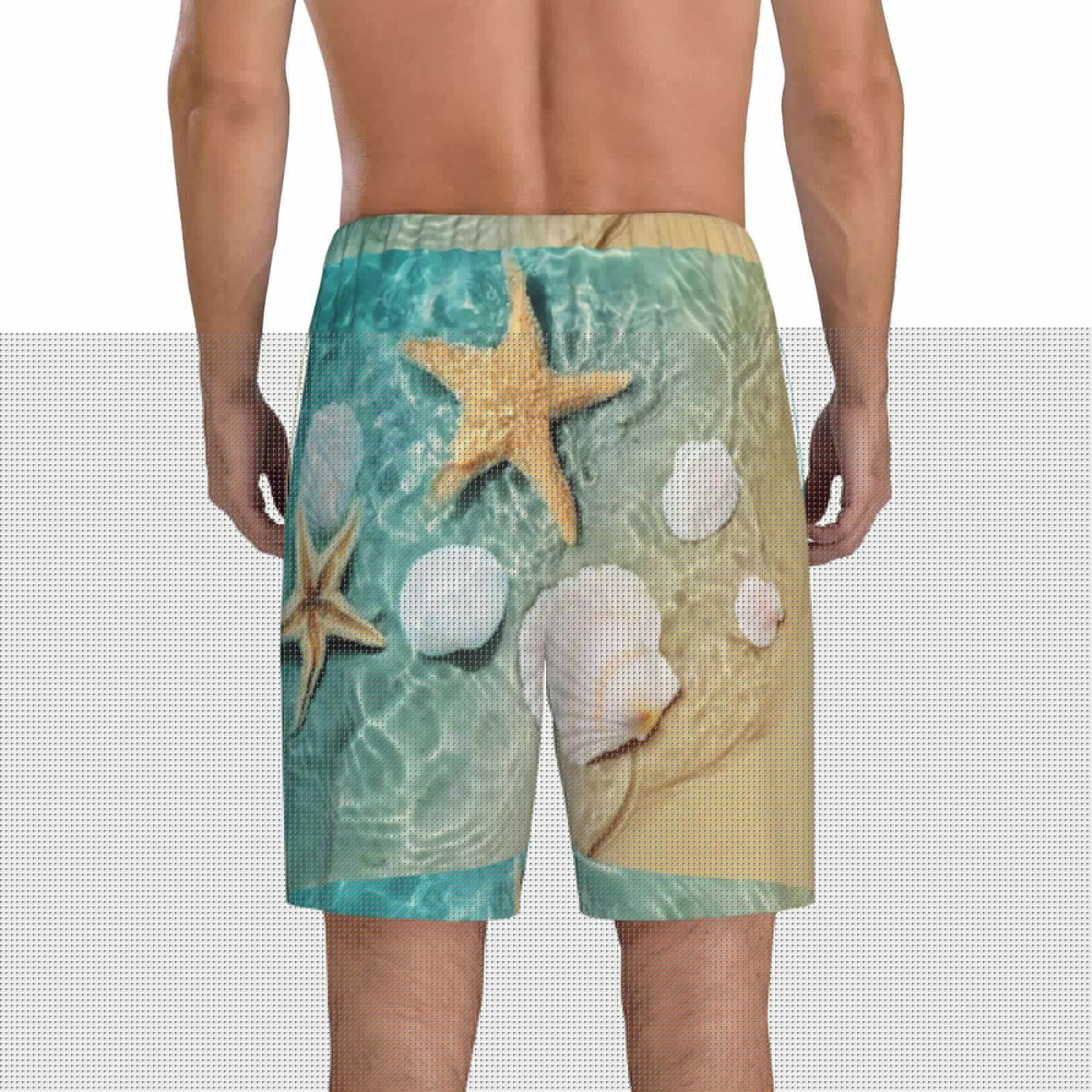thumbnail image 3 of Naloa Starfish And Seashell Men's Short Pajama Pants, Lounge Comfort Shorts with Elasticized Waistband and Side Pockets - X-Large, 3 of 9