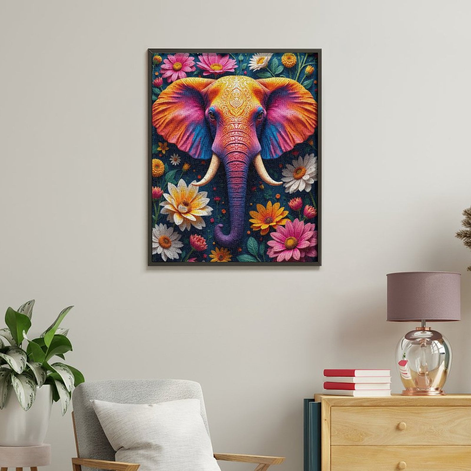 Paint By Numbers Kit for Adults Beginner - Colorful Elephant Floral Art DIY Canvas Painting Kits for Adults, Frameless Paint By Number for Adults for Home Wall Decor 16x20 Inch