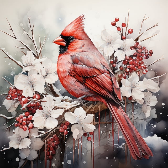 5D DIY Cardenal en Una Rama Kit 40x40cm