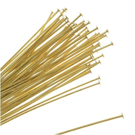 End Head Pin 24 Gauge - Head Pins, 1.5 Inches Long and 24 Gauge Thick, 50 Pieces, Gold Tone Brass