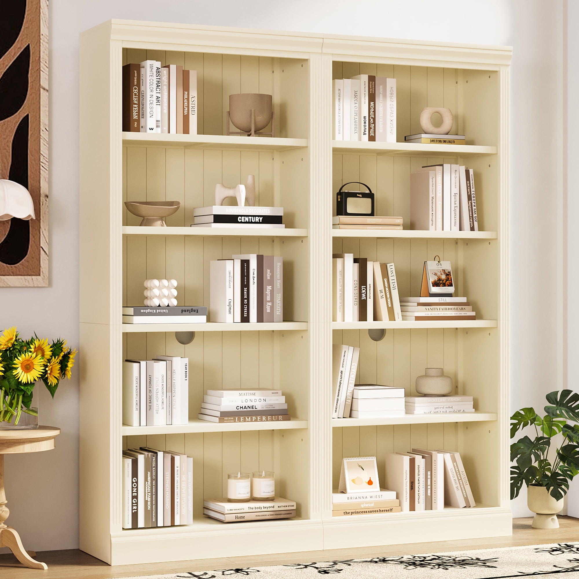 Euroco 83" Tall Wood Bookcase Suite with light strip, 5-Tier Decor Bookcase Suite with Adjustable Shelves, MDF Board