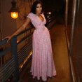thumbnail image 2 of Women's Floral Print V-Neck & Lace-up Decoration Short Puff Sleeve Pleated A-Line Long Dress, 2 of 22