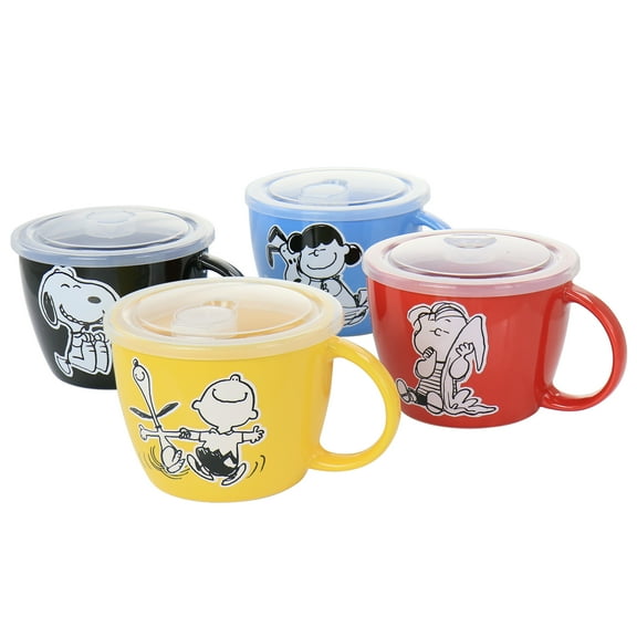 GBS Peanuts 70th Anniversary Soup Bowl Set, 23.5 oz with Vented Lids, Assorted Colors, 4 Pieces