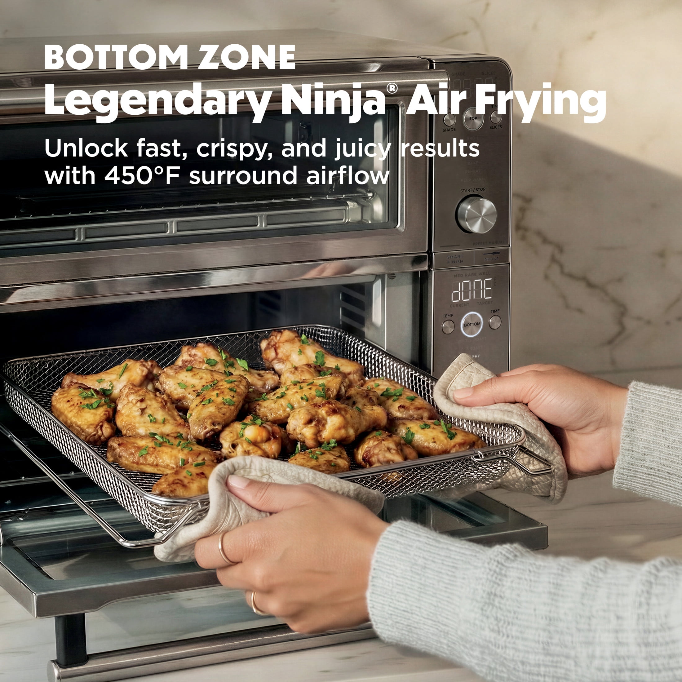 Ninja 12-in-1 Pro Smart XL Double Toaster Oven, with Smart Finish and DualZone Technology, Air Fry, Bake, Air Roast, Toast, Pizza and More, DCT871 Stainless Steel