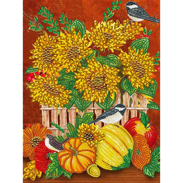 5D DIY Parcial Especial en Forma Taladro Diamante Pintura Calabaza Flora Kit