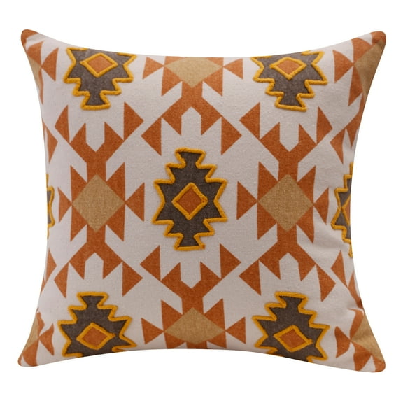 Ox Bay Sedona Handmade Orange/Off-White Southwestern Cotton 20" x 20" Indoor Throw Pillow