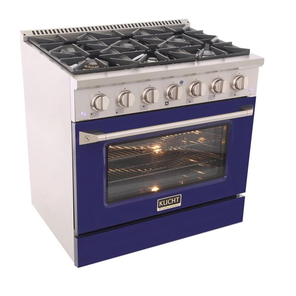Pemberly Row 36" Stainless Steel Propane Gas Range in Blue and Silver