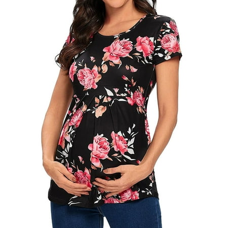 

zttd women s maternity nursing tops breastfeeding floral printed top shirt double layer soft short sleeve pregnancy clothes blouse