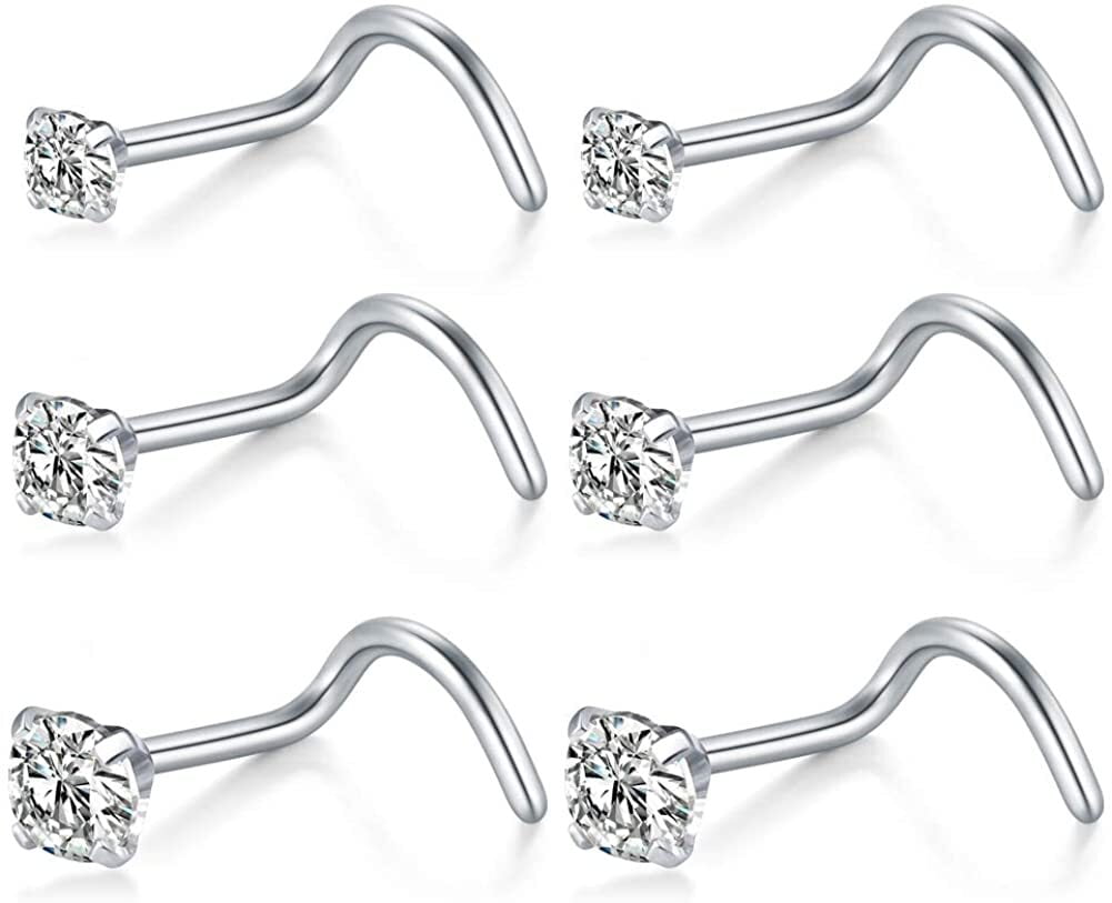 3.5mm Briana Williams 18G 20G Stainless Steel Nose Rings Studs L Shaped Nose Stud Screw Piercing Jewelry CZ Inlaid 1.5mm 