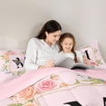 thumbnail image 5 of Homewish Girly Pink Letter M Queen Comforter Set, Romantic Rose Flower Bedding Sets, Magical Butterfly Animal Reversible Bedding Comforter Set, Super Cozy Room Decor, 3 Pieces, 5 of 8