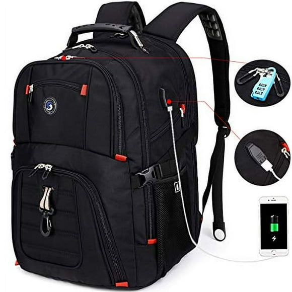 SHRRADOO Extra Large Durable 50L Travel Laptop Backpack School Backpack Travel Backpack College Bookbag with USB Charging Port fit 17 Inch Laptops for Men Women Including Lock Black