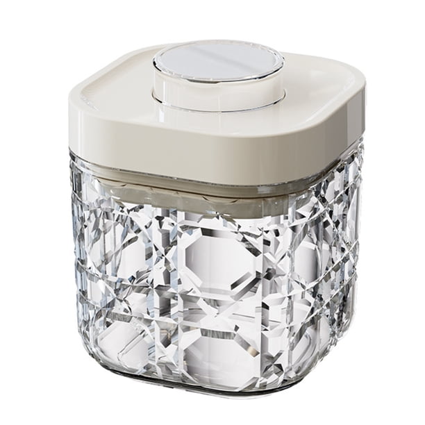 Tarro hermético vintage de plástico transparente con tapa abatible, apilable, con apertura de un botón, organizador de cocina para cereales, harina de arroz, pasta y aperitivos.