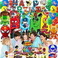 thumbnail image 6 of NEFIYLUXP Superhero Themed Birthday Decorations, The Avengers Party Supplies Including Backdrop, Birthday Banner, Hanging Swirls, Balloons, Cake Toppers, Forks, Napkins, Plates for Cool Party Decors, 6 of 6