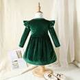 thumbnail image 4 of OBEEII Toddlers Baby Girls Fall Long Sleeve Solid Color Ruffled Velvet Dress Baby Girls Cake Smash Dress Wedding Flower Girl Dress 12-18 Months Green, 4 of 9