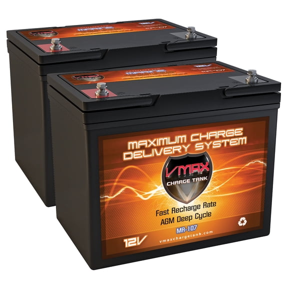 QTY2 VMAX MR107-85 12V 85AH AGM Deep Cycle Group 24 Batteries for 24 Volt 24V 75 Pound 75lb Thrust Trolling Motors
