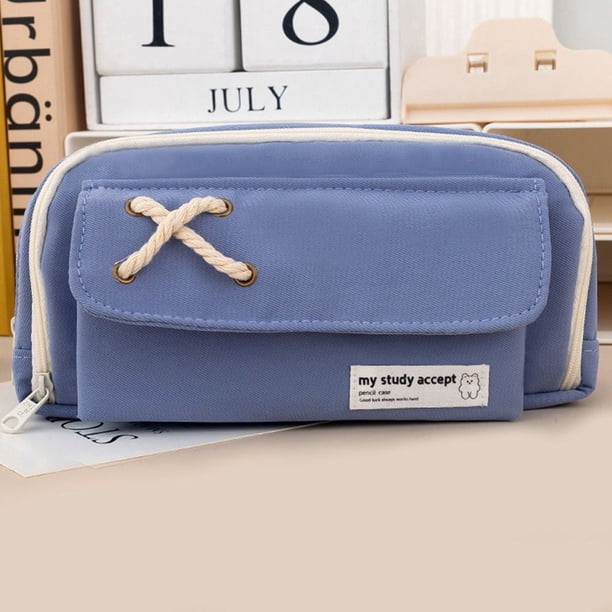 Nueva bolsa de lápices de gran capacidad, caja de soporte de papelería, estuche de lona estética para bolígrafos, estuche de lápices con cremallera de tres capas, suministros escolares hola suerte unisex
