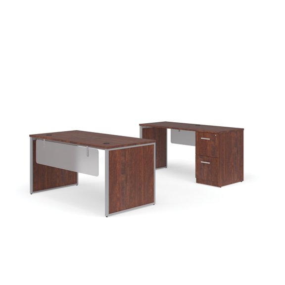OFM Fulcrum Series Office Furniture Set, 60" Table Desk, 60" Credenza, Filing Cabinet, Modesty Panel, Leg Panels, in Cherry