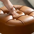 thumbnail image 4 of Adjustable Brown Vanity Stool, Swivel Vanity Chair for Makeup Room, Small Stool Chair for Vanity Bathroom Living Room, Round Ottoman Makeup Chair, PU Leather, 4 of 16