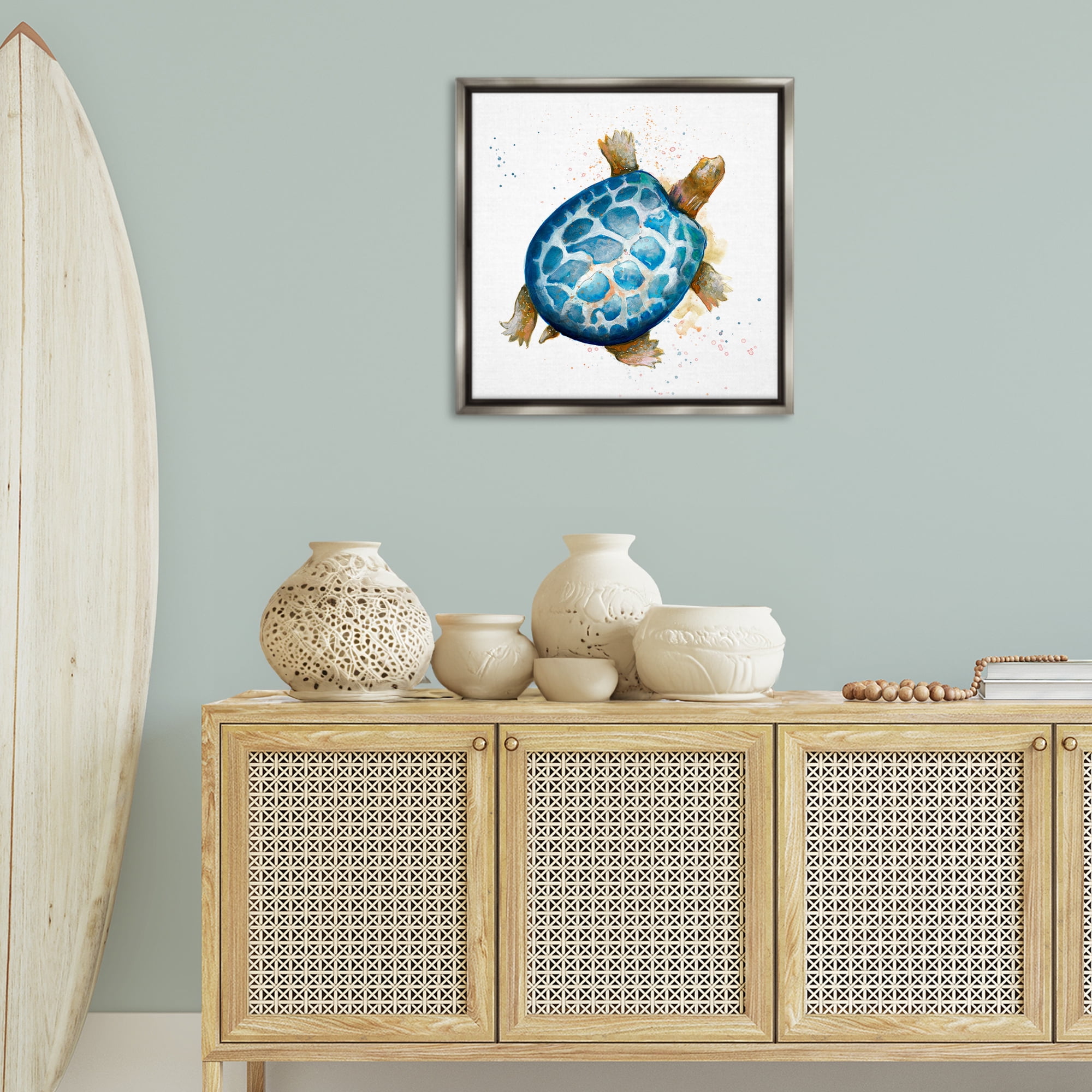 Stupell Industries Modern Speckled Turtle Animals & Insects Painting Gray Floater Framed Canvas Art Print Wall Art, 25 x 25