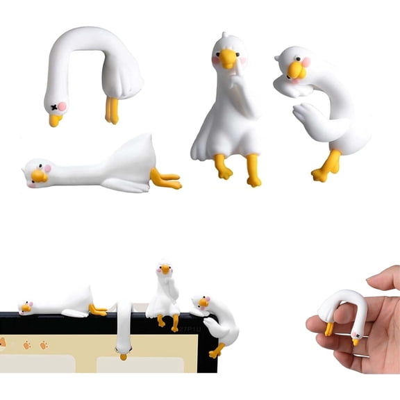 Goose Desk Pet Set - 4-Pack Lazy Duck Computer Decoration, So Tired Lazy Duck Desktop Figurines, Cute Mini Resin Goose Statues for Office, Home and Car Dashboard (Style C Assortment)