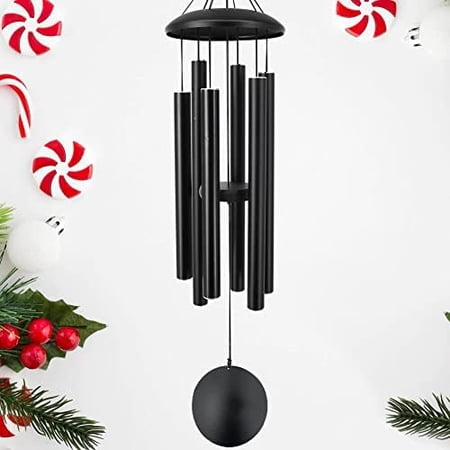 Outdoor Memorial Wind Chimes, 36 in with 6 Heavy Tubes, Deep Tone for Garden Hanging Decor, Sympathy Gifts. Black