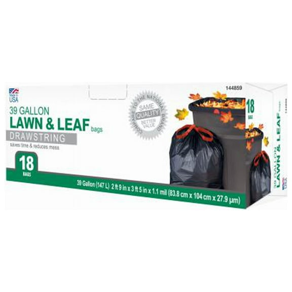 1942878 Lawn & Leaf Drawstring Trash Bags, Black, 39 Gallons, 18-Ct. - Quantity 6
