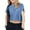 Blue, variant on Girl's Open Back Workout Tops Oversized Crop Gym Shirts Loose Fit Criss Cross Short Sleeve Athletic Tee for Running Yoga
