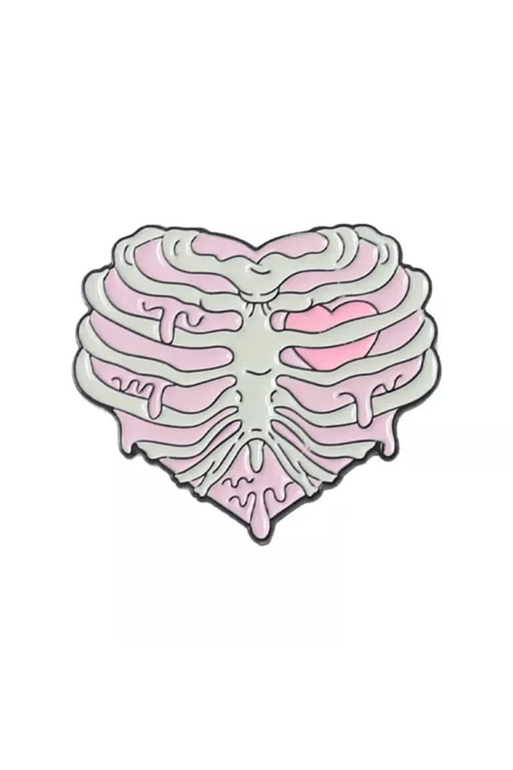 Pink Heart Enamel Pins Punk Rib Cage Skeleton Brooches Call Me Lapel Badges Gift-5