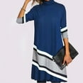 thumbnail image 2 of Celarance-Sale Dresses for Women 2023 Elbow Sleeve Printing Stripe Pattern Round Neck Dresses Plus Size Loose Fit Maxi Dress Casual Blouse Top Vacation Dresses Holiday Daily Swing Hem Pleated Dress, 2 of 5