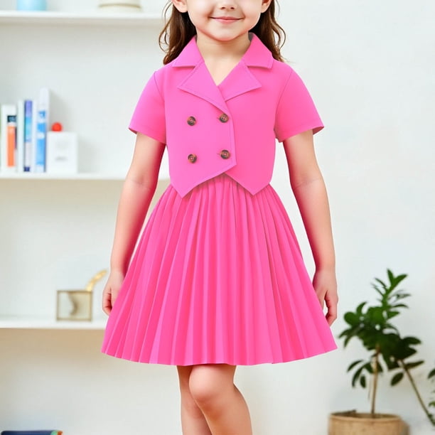 Conjunto de falda y top para niña, conjunto de dos piezas con falda plisada, top de manga corta y media falda para niño, ropa de abrigo y falda, ropa infantil, top de poliéster para niño