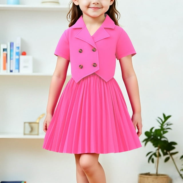 Conjunto de falda y top para niña, conjunto de dos piezas con falda plisada, top de manga corta y media falda para niño, ropa de abrigo y falda, ropa infantil, top de poliéster para niño