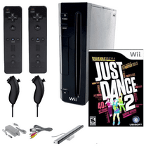 Restored Nintendo Wii Console Wii Game System Black with Just Dance 2 & Two RetroFam Remotes & Nunchucks (Refurbished)