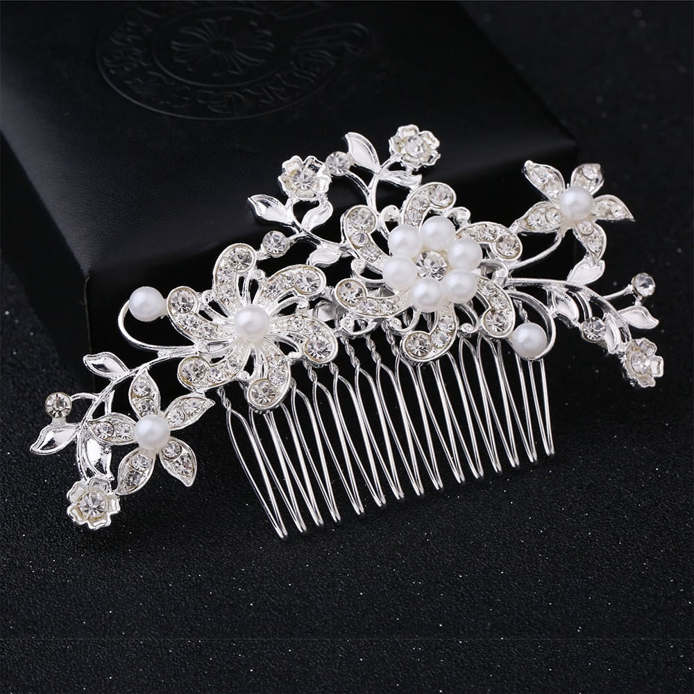 High Quality Pearl Diamante Bridal Bridesmaid Floral Hair Comb Accessories 