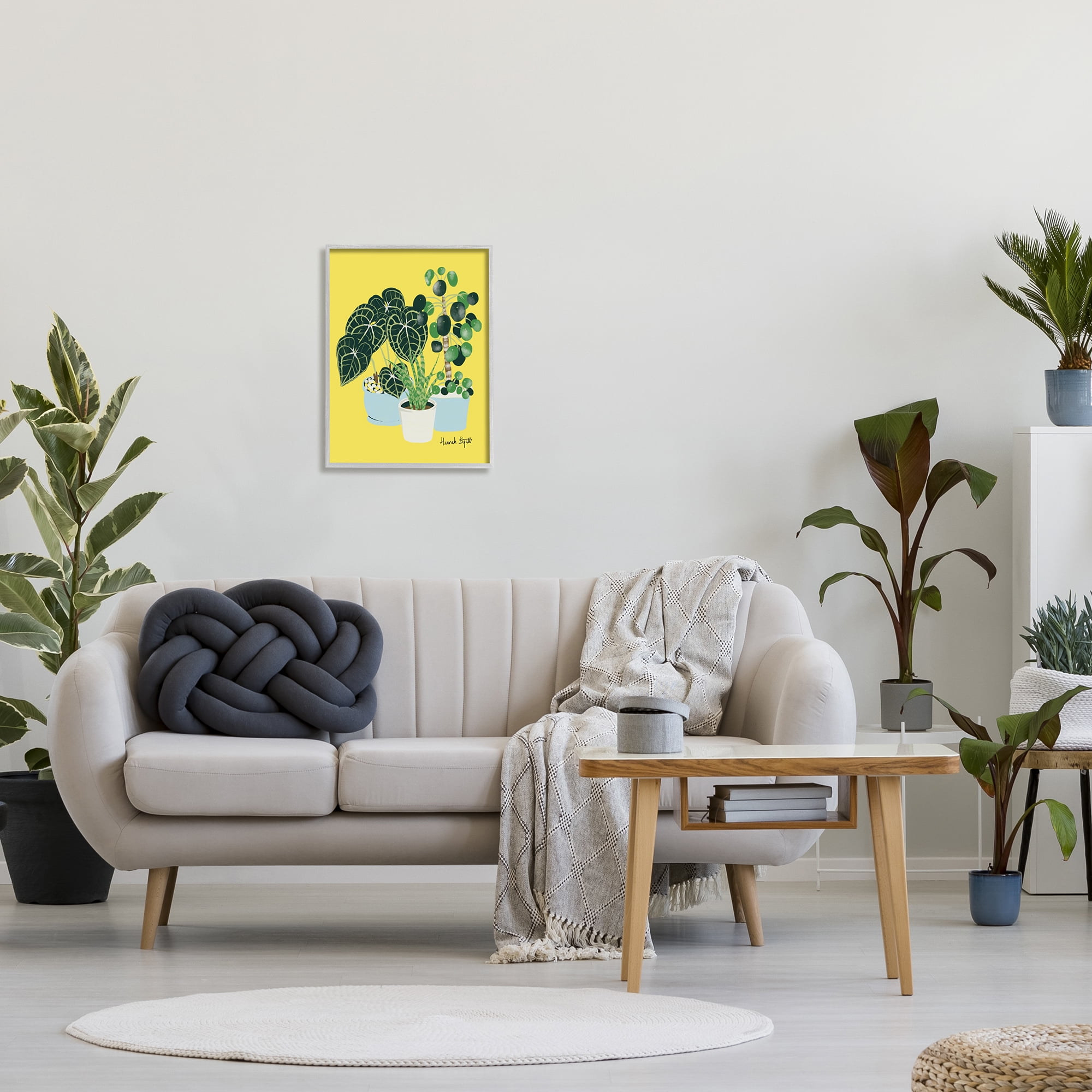 Stupell Industries House Plants on Yellow Botanical & Floral Painting Gray Framed Art Print Wall Art, 16 x 20