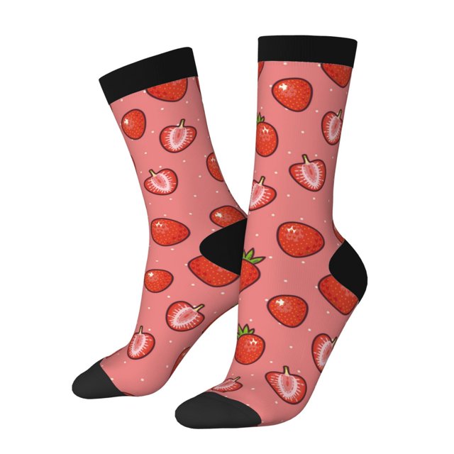 Balery Red Strawberry Calcetas Largas con Estampado para Hombre y Mujer – Suaves y Transpirables, Talla Única (US 5-11)
