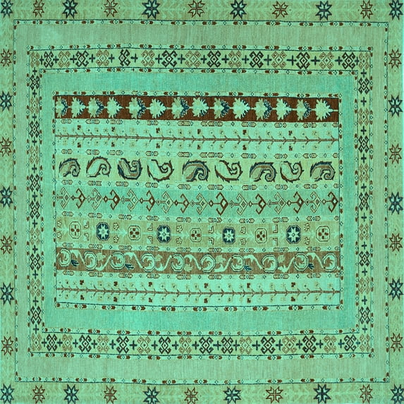 Ahgly Company Indoor Square Persian Turquoise Blue Traditional Area Rugs, 5' Square