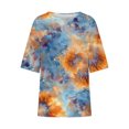 thumbnail image 5 of Plus Size Linen T Shirts Womens Floral/Dots Printed Crewneck Loose Graphic Tees 3/4 Sleeve Summer Fall Tops S-5XL (S, Navy), 5 of 5