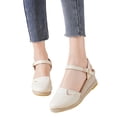 thumbnail image 3 of Xucatan Women's Canvas Espadrille Wedge Sandals, Round Toe Closed Toe Platform Shoes with Adjustable Ankle Strap, Rope Wrapped Chunky Sole Casual Summer Footwear, Versatile Solid Color Gift, 3 of 7