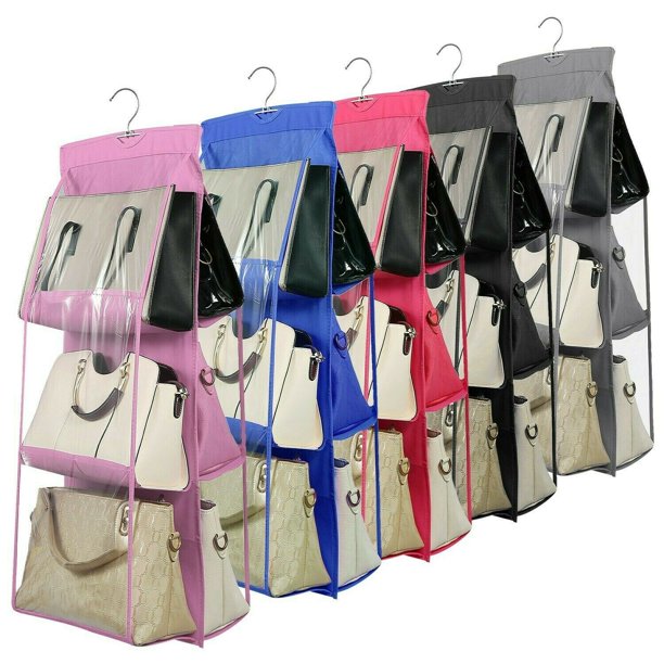 Handbag File Purse Organizer Rack Closet Display 6 Pocket Clear Storage ...