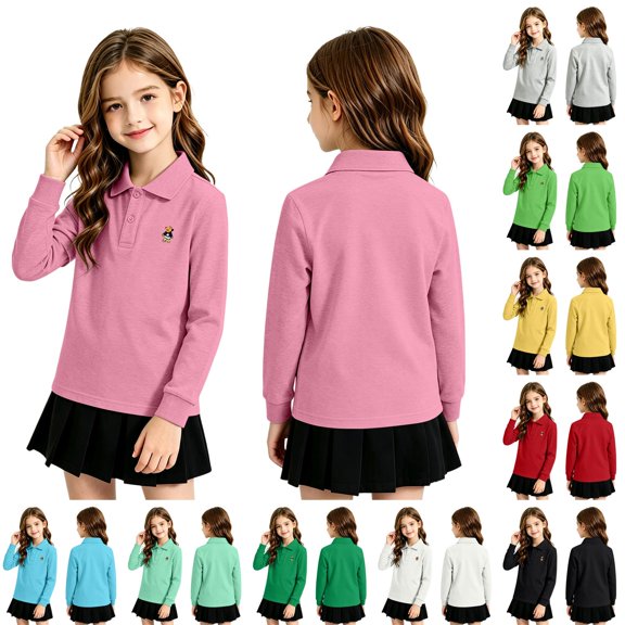 Evdexr Kids Polo Shirts Lapel Long Sleeve Tshirts Back To School 2026 Dressy Golf Breathable Tops Solid Buttons Relaxed Fit Casual Uniform 4Y-5Y