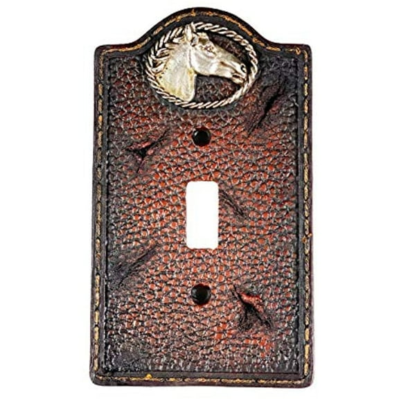 Urbalabs Western Horse and Worn Leather Design Decorative Light Switch Outlet Wall Plate Covers Antique Country Home Rustic Light Switch Covers Single Double 2 Gang Switch Plates (Single Switch Plate)