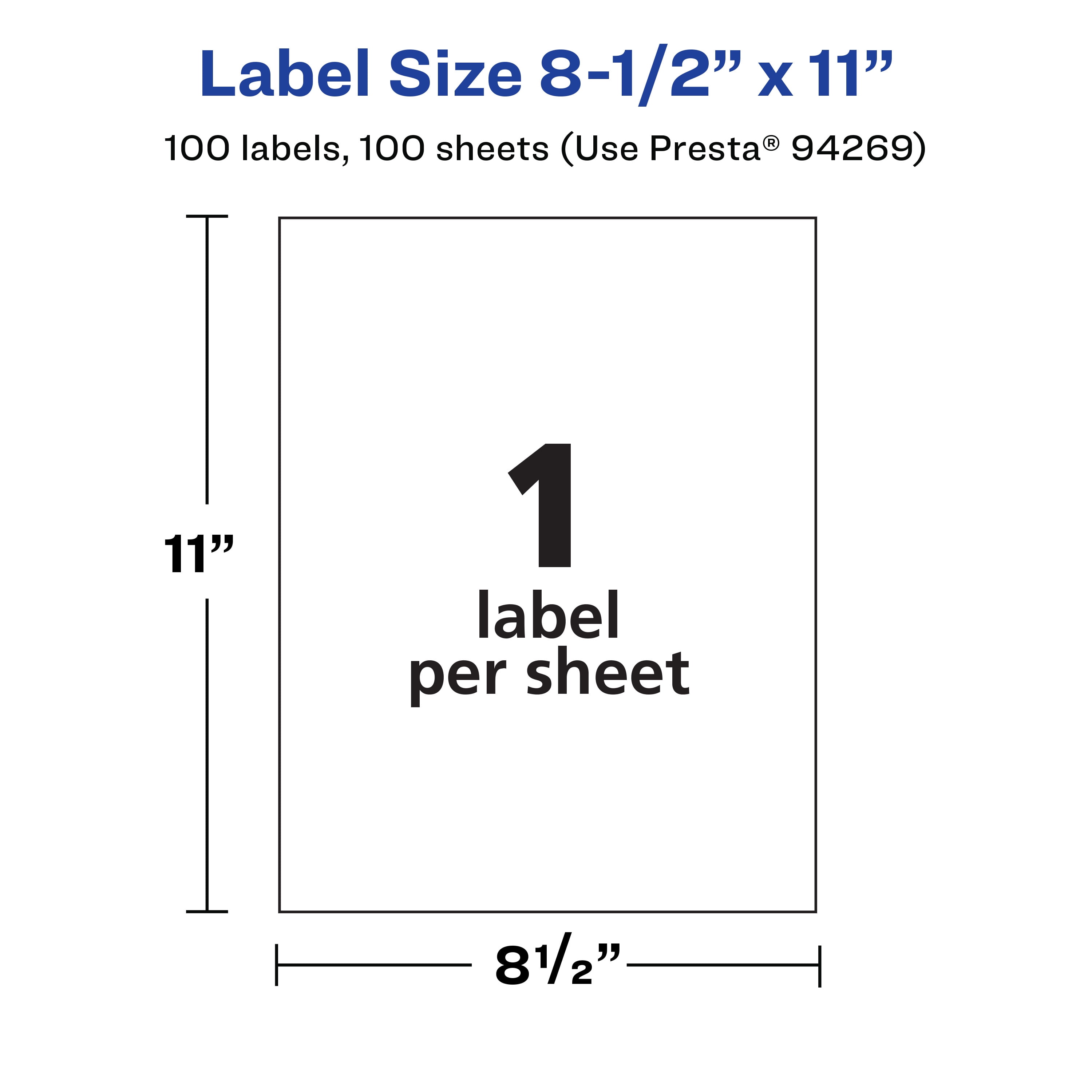 Avery 8-1/2" x 11" Waterproof Rectangle Labels, 100 Labels