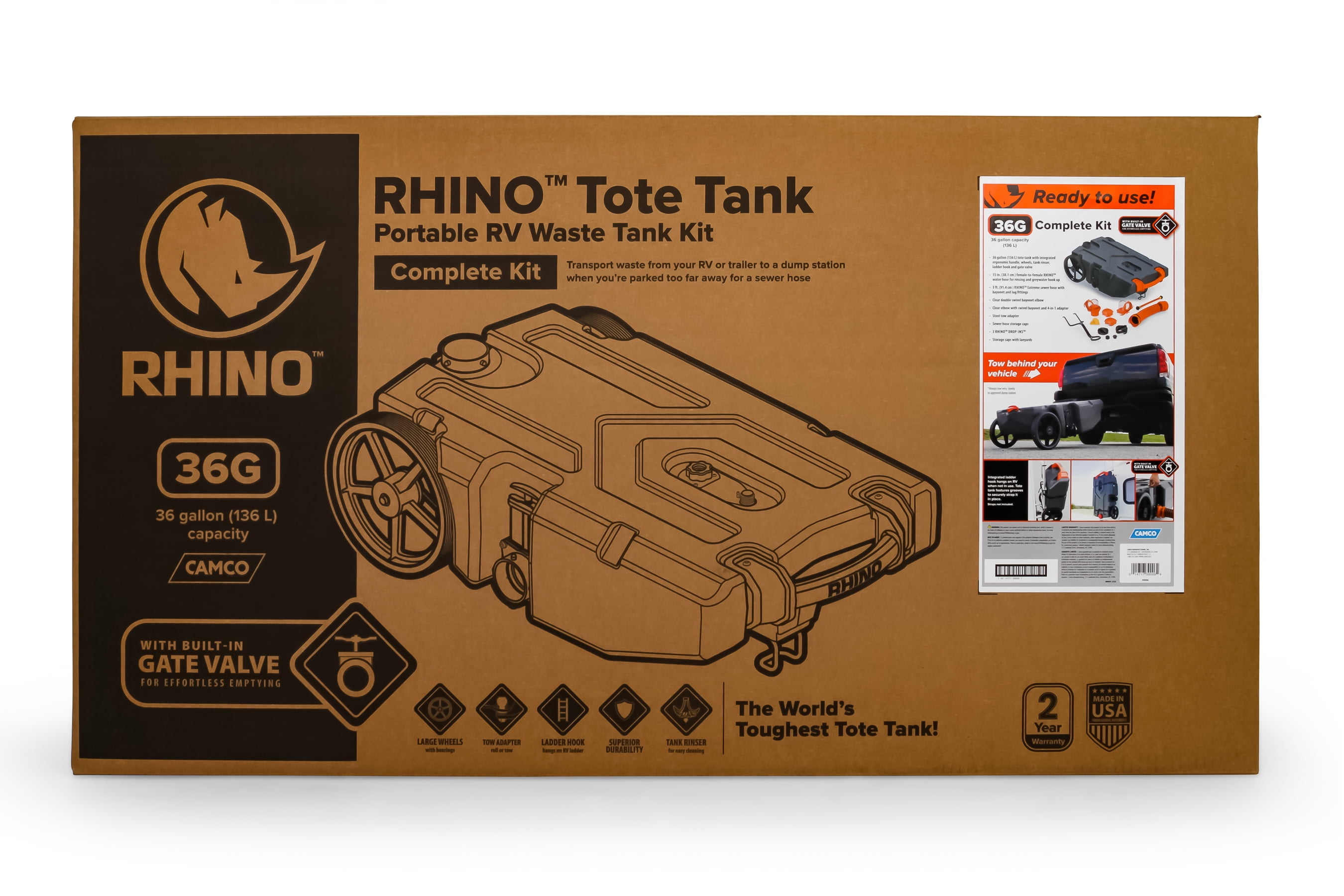 Camco 39006 36 Gallon Rhino Portable Rv Waste Holding Tank With Hose And Accessories Walmart Com Walmart Com
