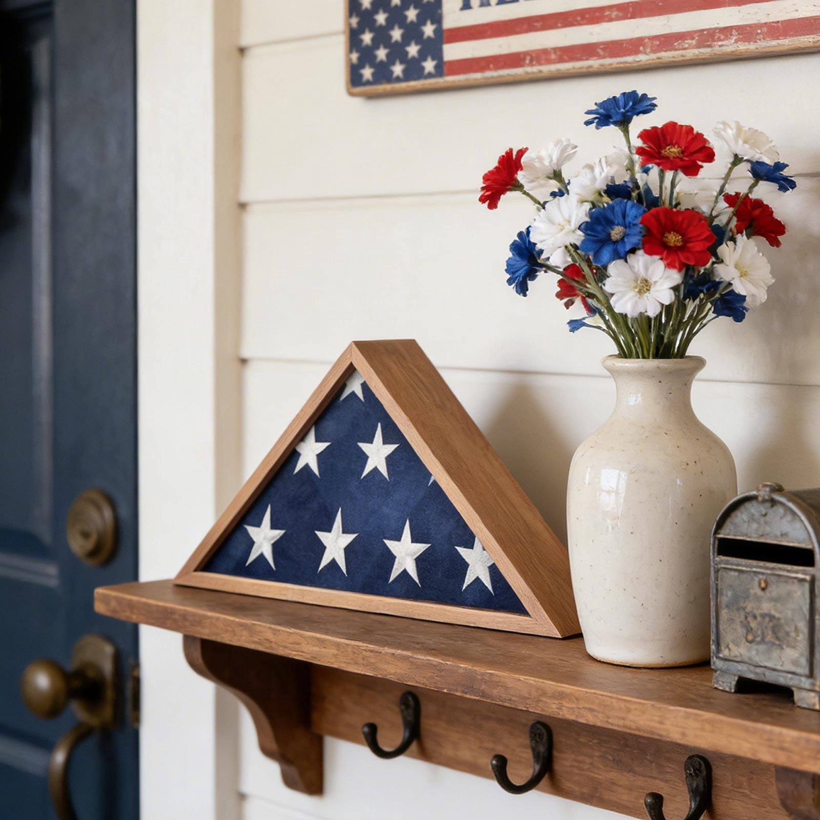 Wooden Front Flag Display Case for Flag - Wall Mounted 9.5 X 5 Feet Flag Box for American Veteran Flag and Folded Flag Display - Ideal for Honoring Military Service (Mahogany)
