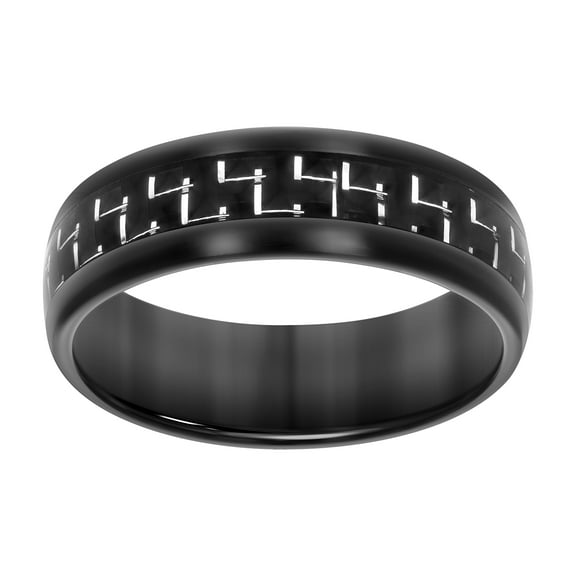 Men's Tungsten Domed w/ Black Carbon Fiber Inlay Comfort Fit 8mm Wedding Band | Size 7