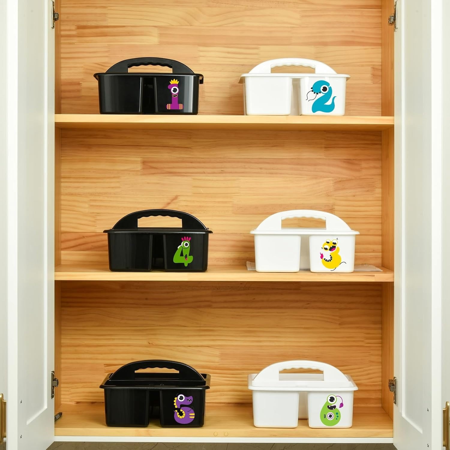 Plastic Classroom Caddy Organizer with Handle, 6-Pack 3 Compartments, Teacher Supply Storage Caddy for Classroom Organization, Table, Desk, Office, Craft Art - Black