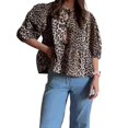 thumbnail image 3 of Womens Tops Leopard Print Hollow Out Shirts Causal Short Sleeve Lace Up Tops, 3 of 5
