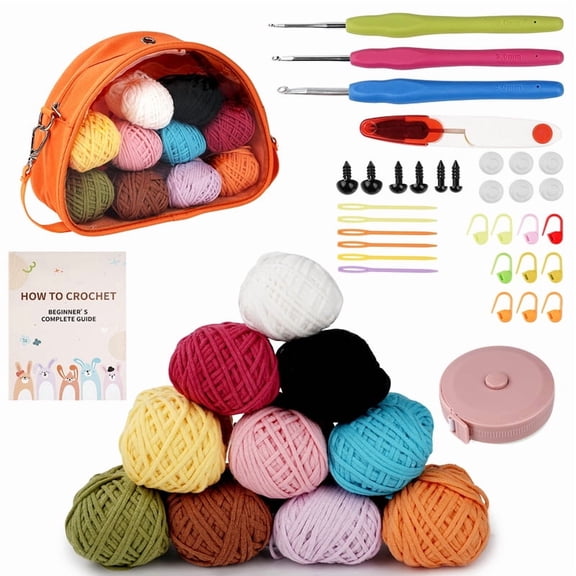 Crochet Kit for Beginners Adults and Kids，36 Piece Knitting & Crochet Supplies Includes 10 Different Colored Yarns，Used to Relieve Stres Crochet Starter Kit